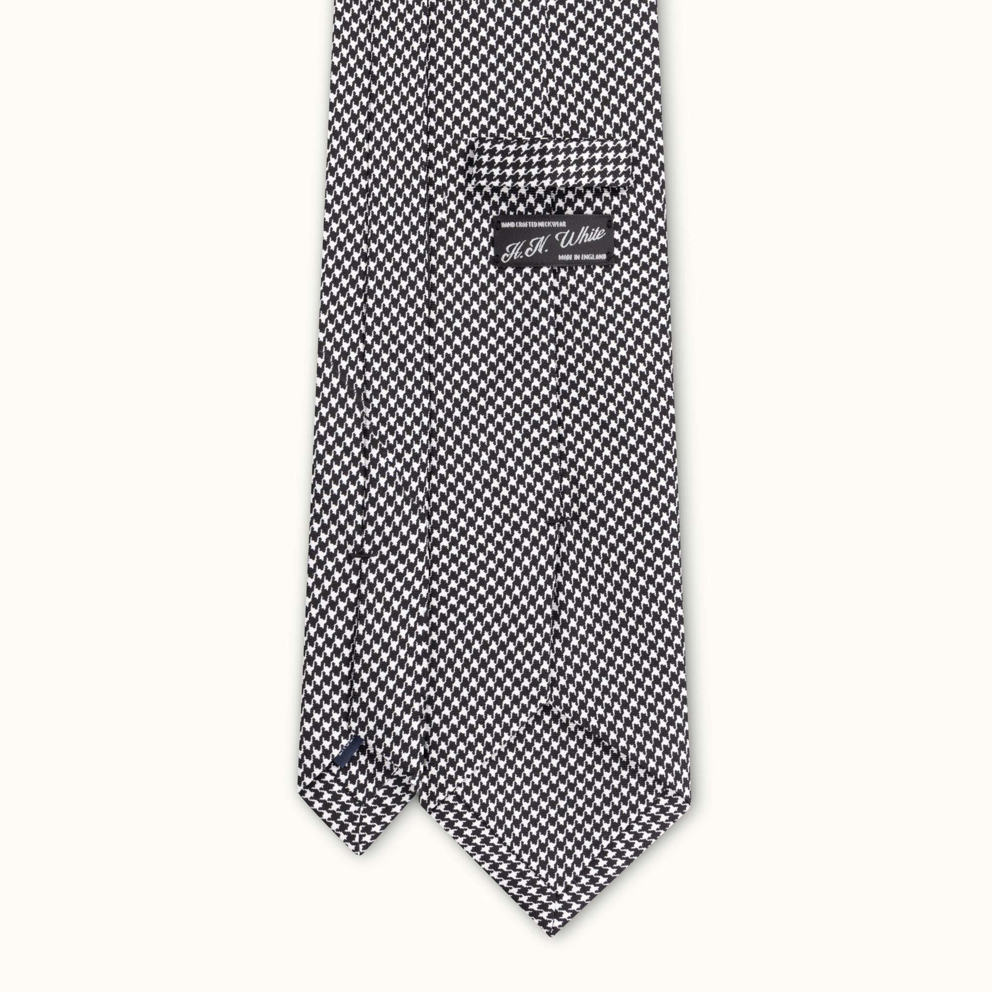 Black & Silver Houndstooth Printed Silk Tie