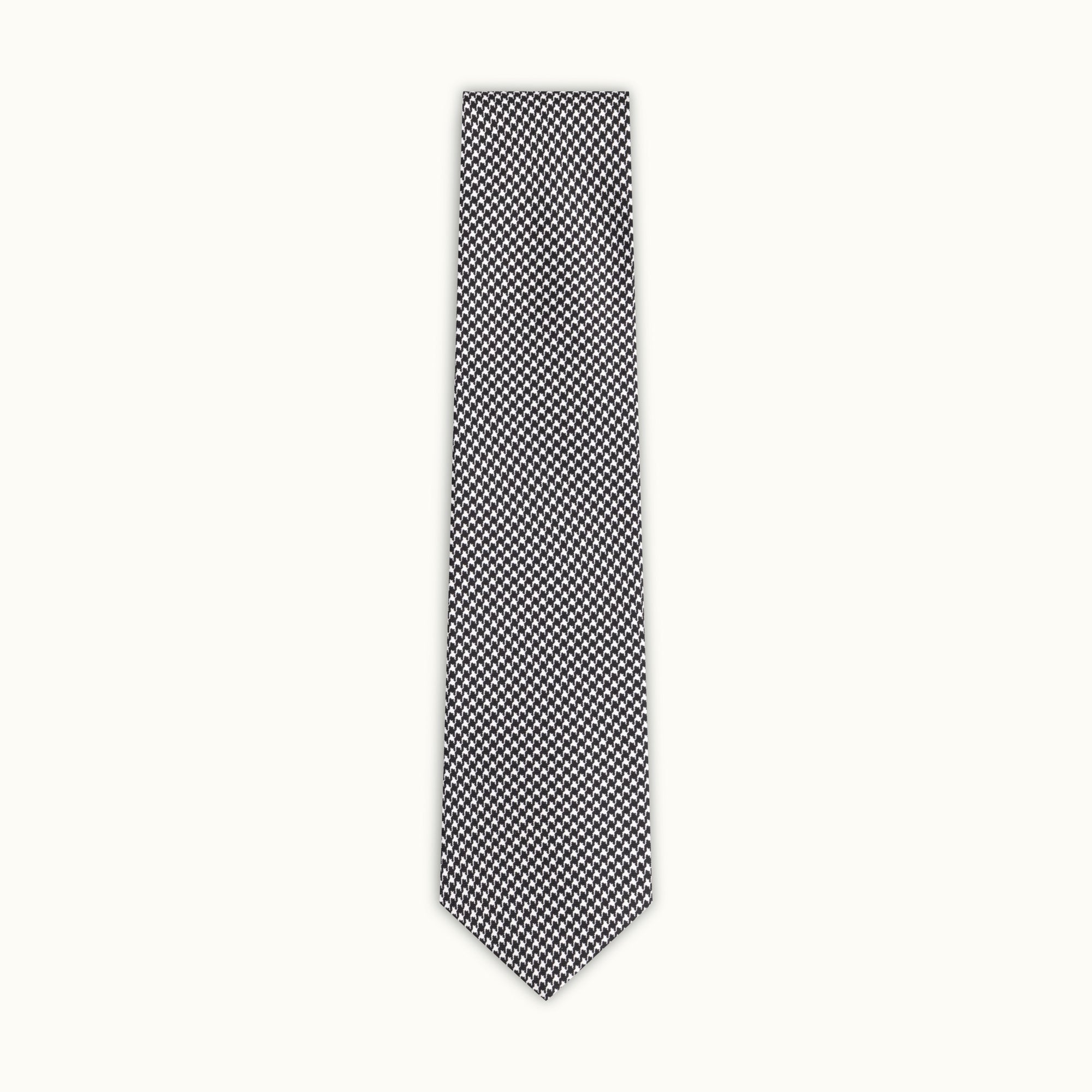 Black & Silver Houndstooth Printed Silk Tie