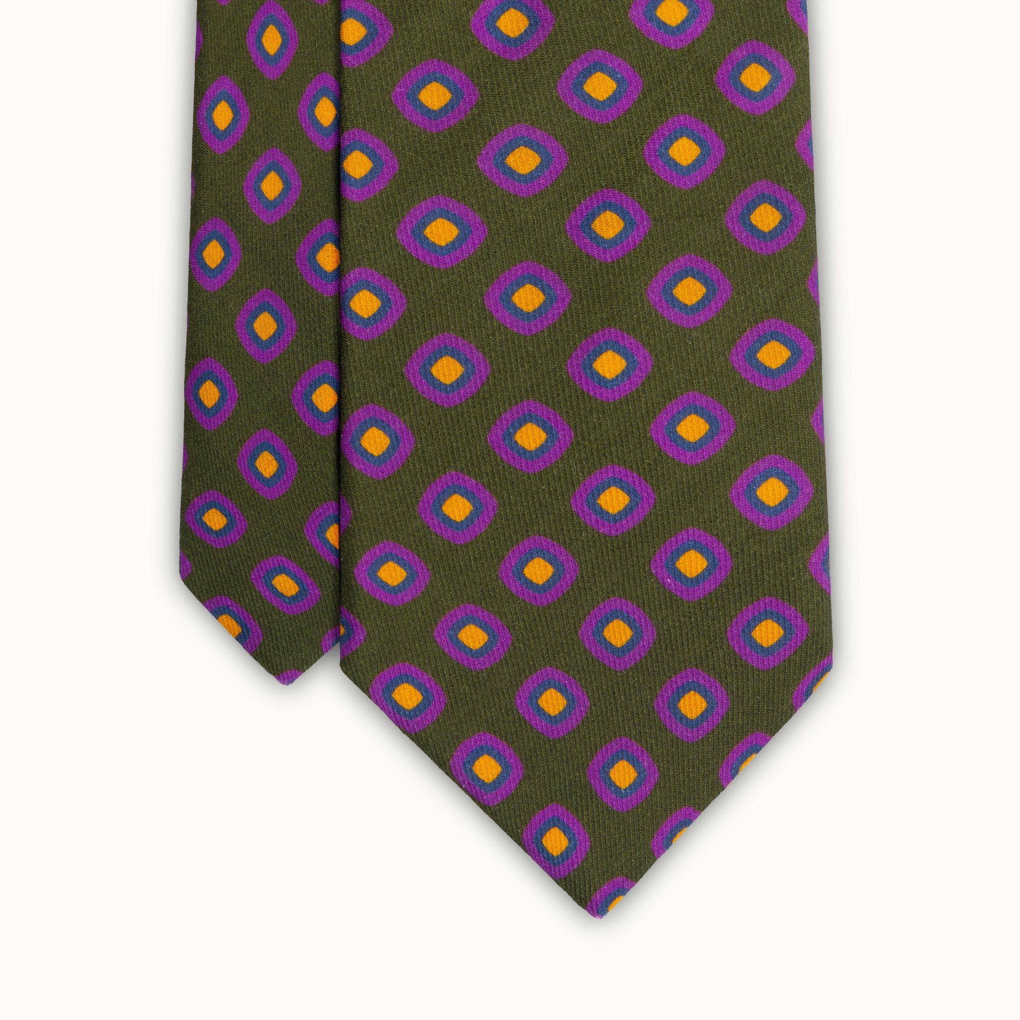 Olive & Purple Geometric Squares Wool Challis Tie