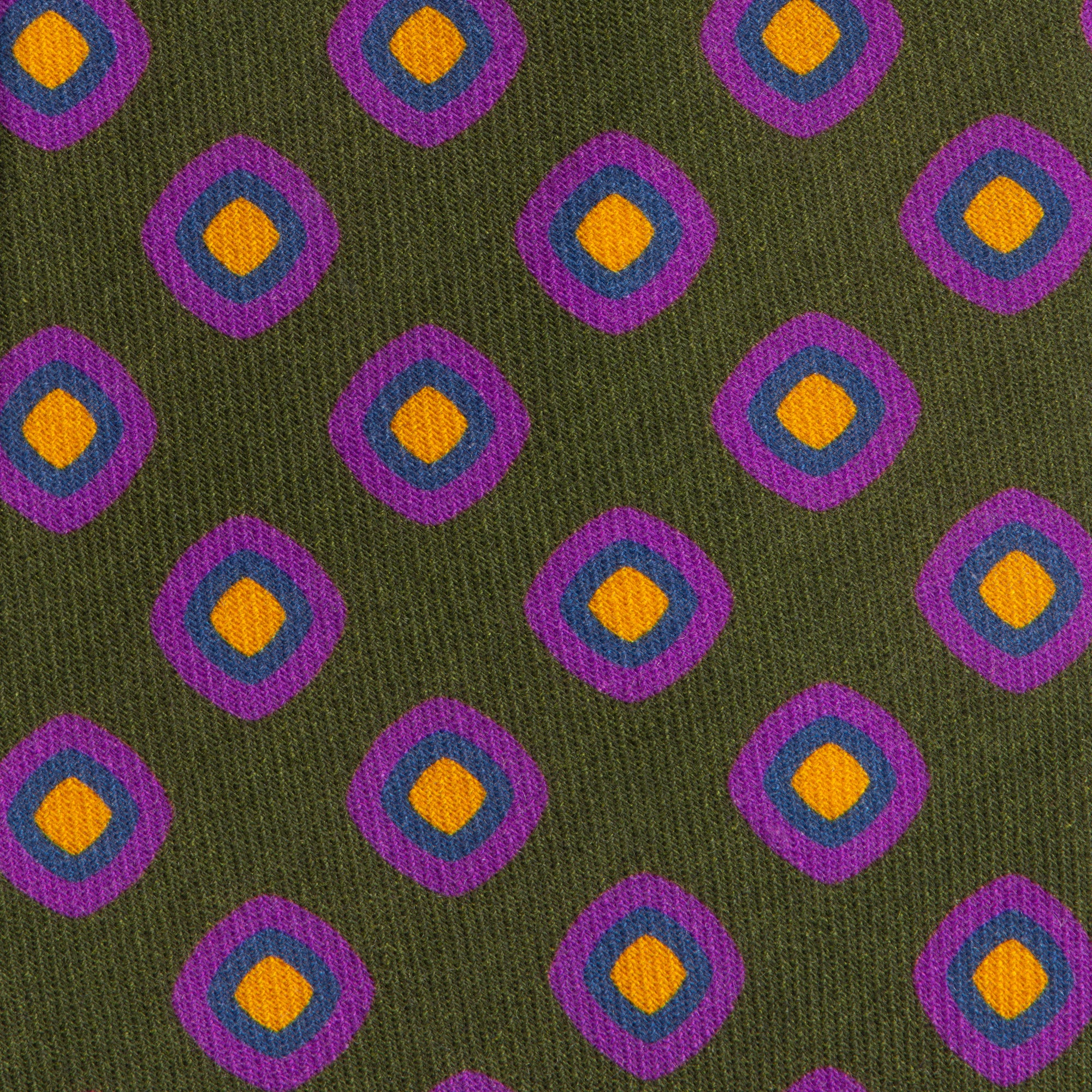 Olive & Purple Geometric Squares Wool Challis Tie