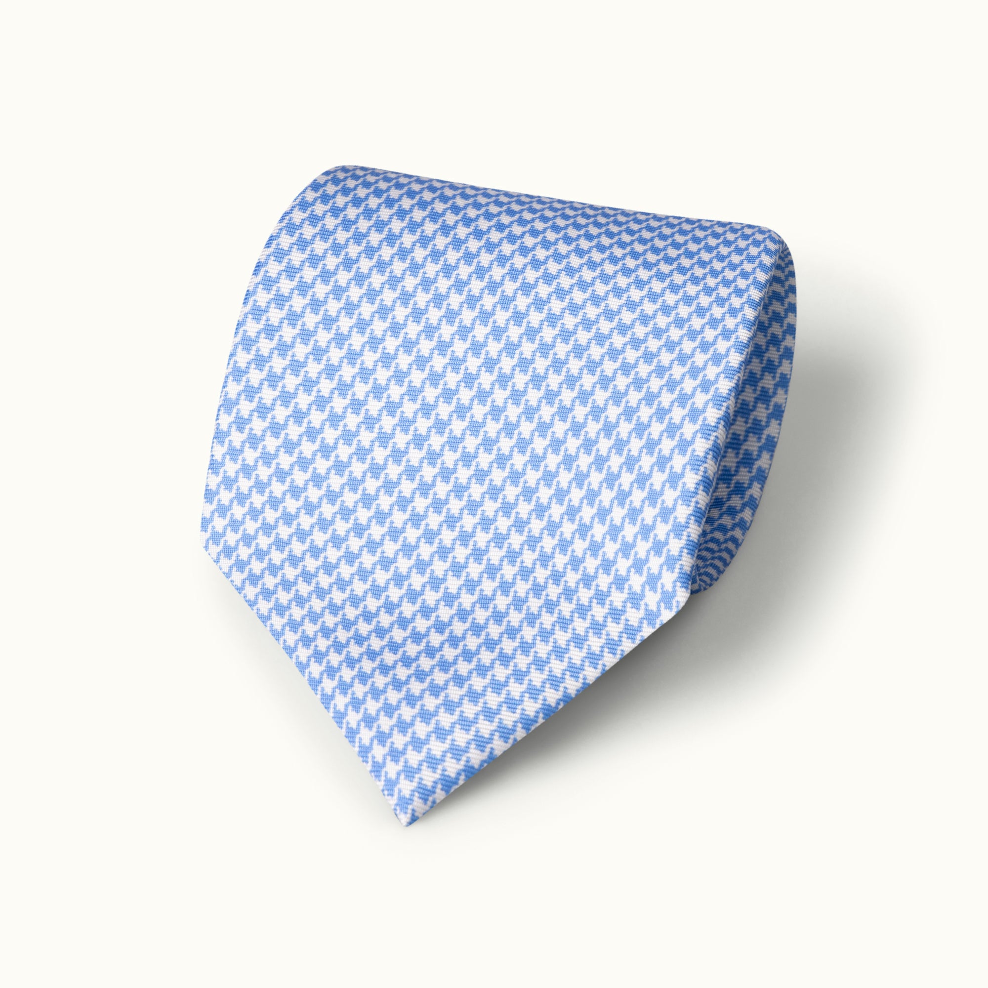 Sky Blue Houndstooth Printed Silk Tie