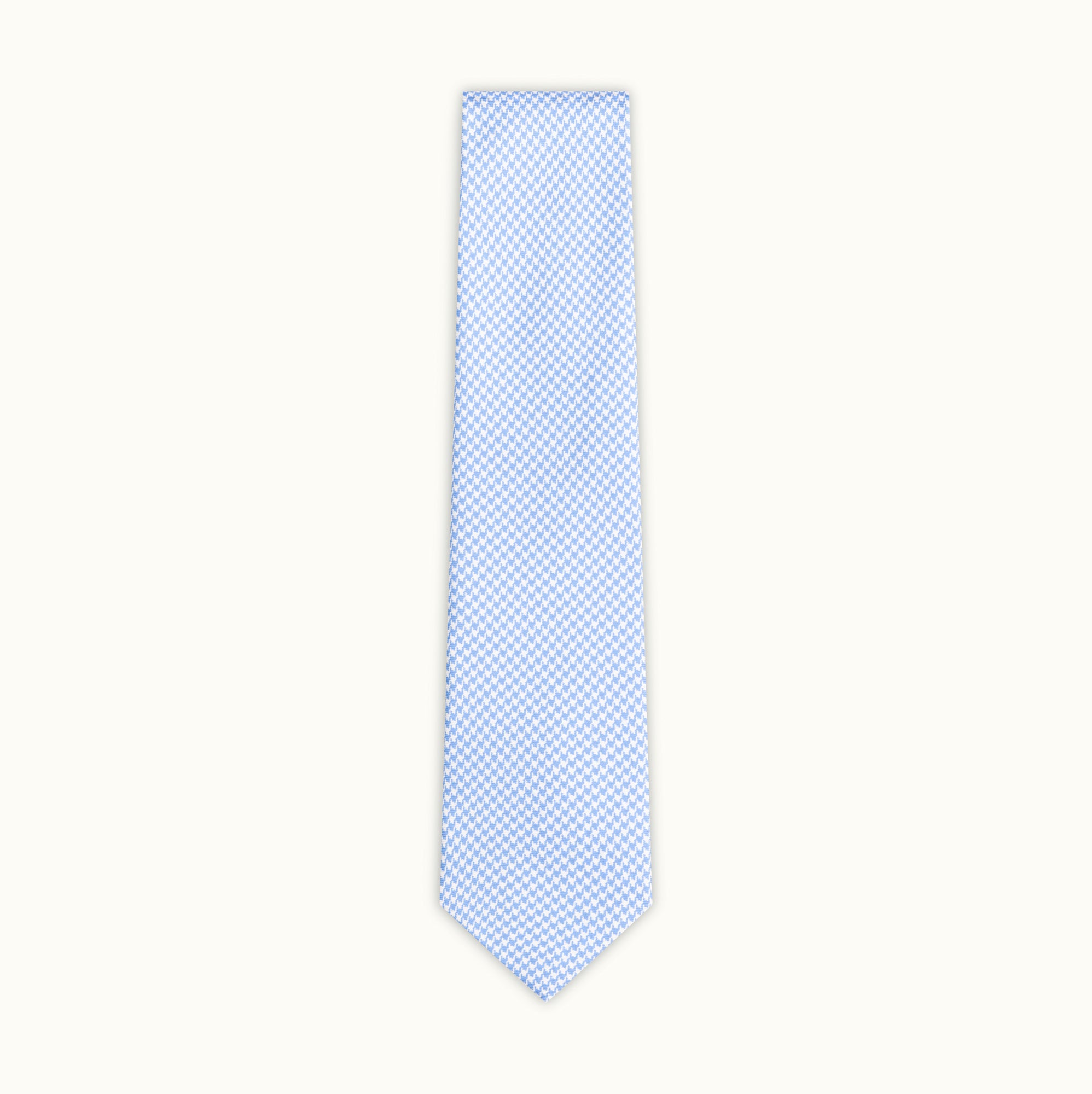 Sky Blue Houndstooth Printed Silk Tie