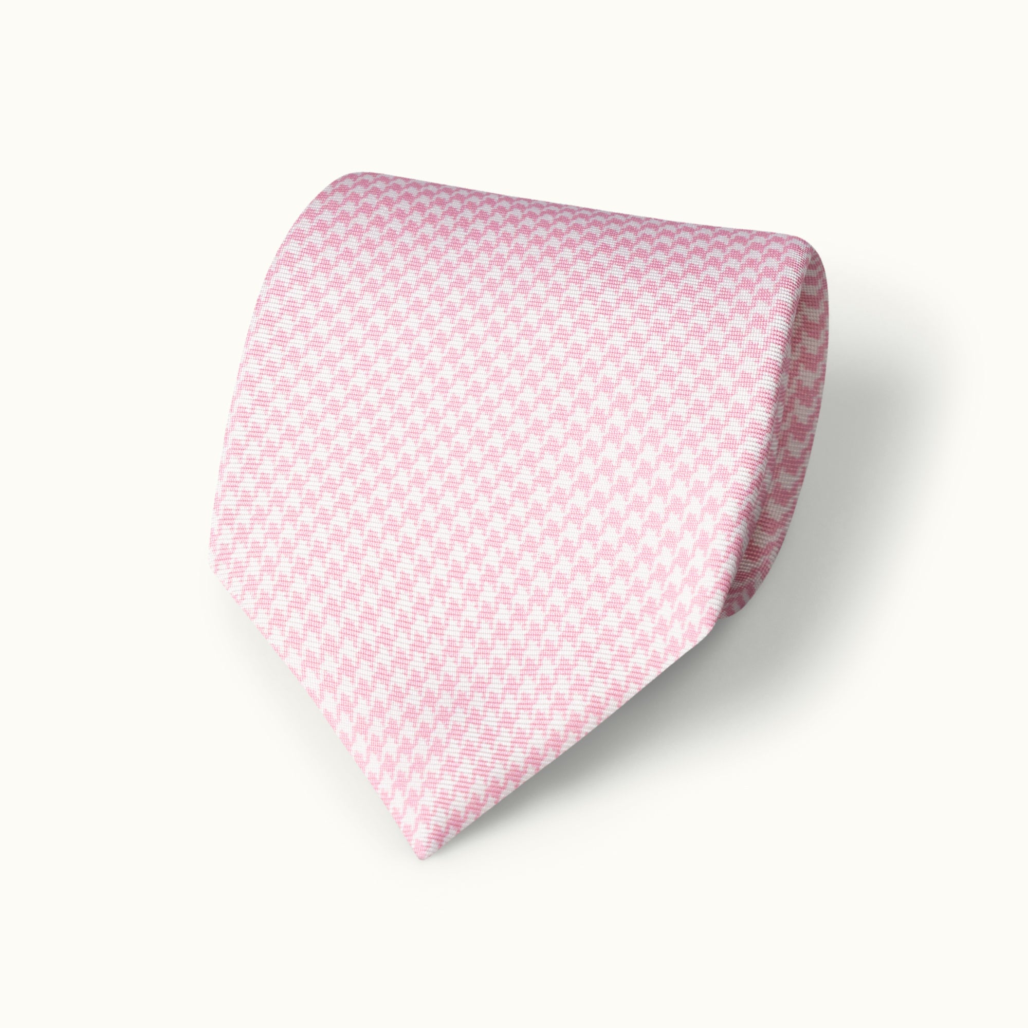 Pink Houndstooth Printed Silk Tie