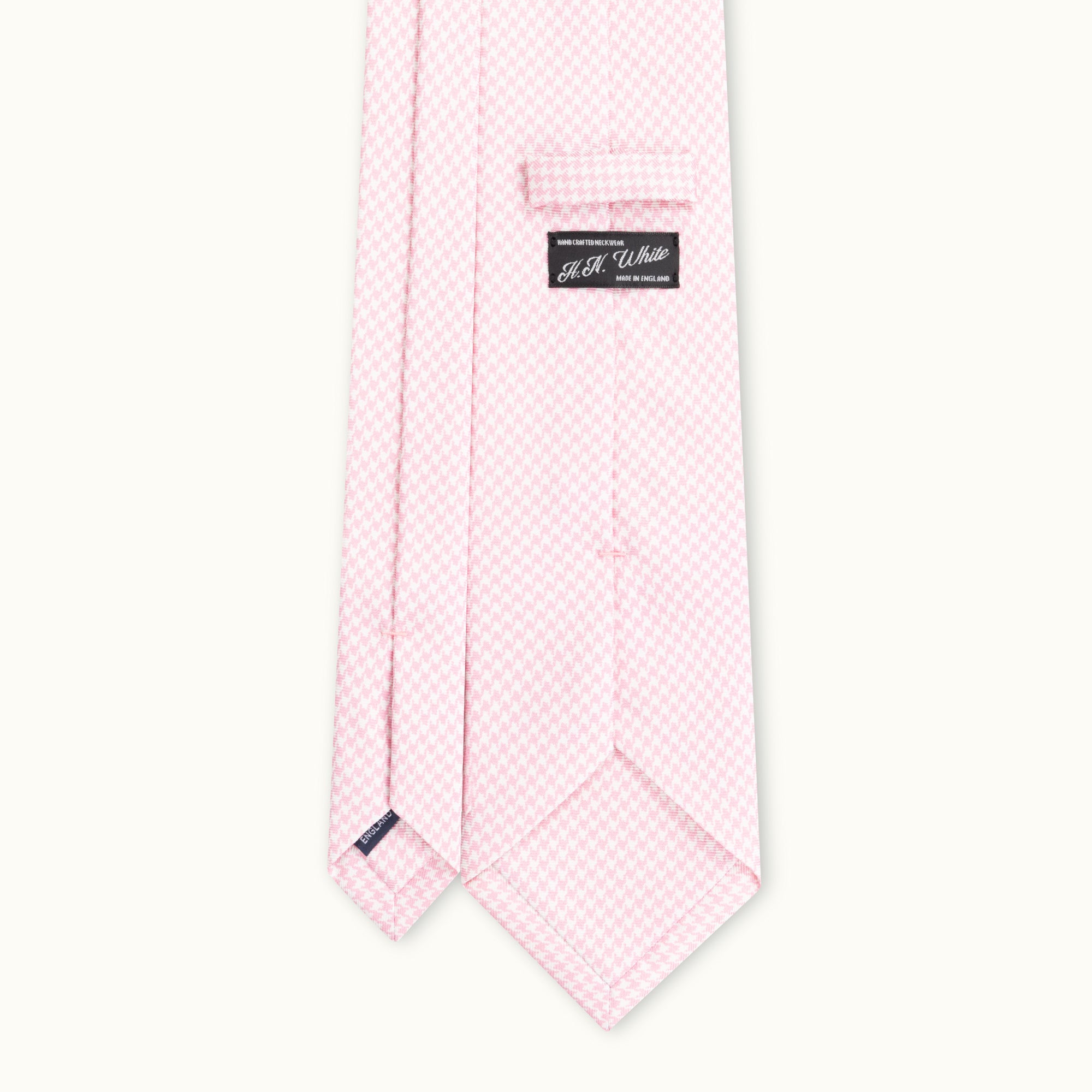 Pink Houndstooth Printed Silk Tie