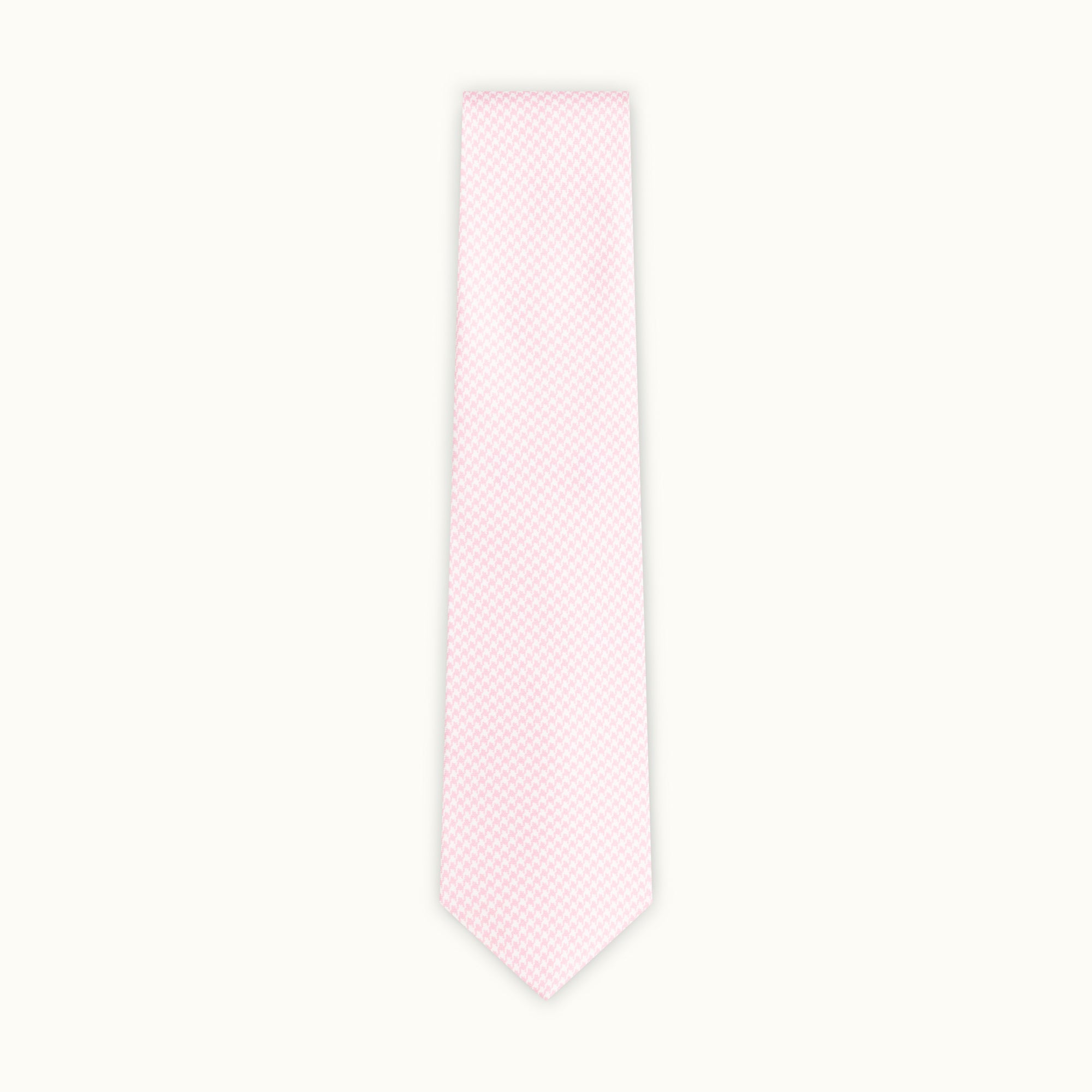 Pink Houndstooth Printed Silk Tie