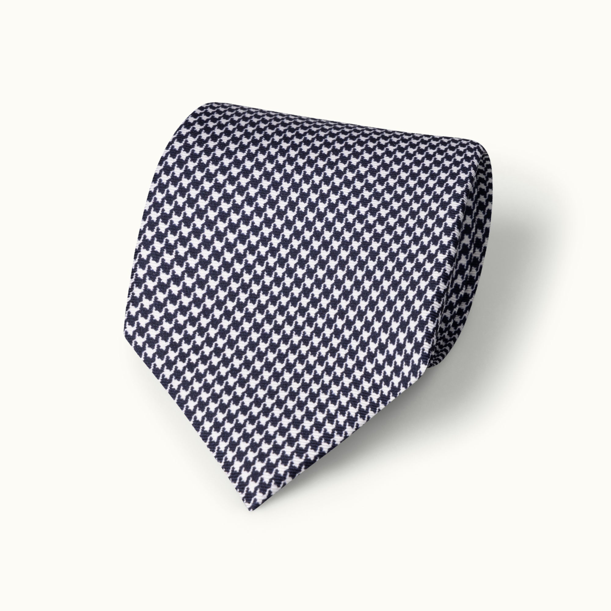 Navy Blue & Silver Houndstooth Printed Silk Tie