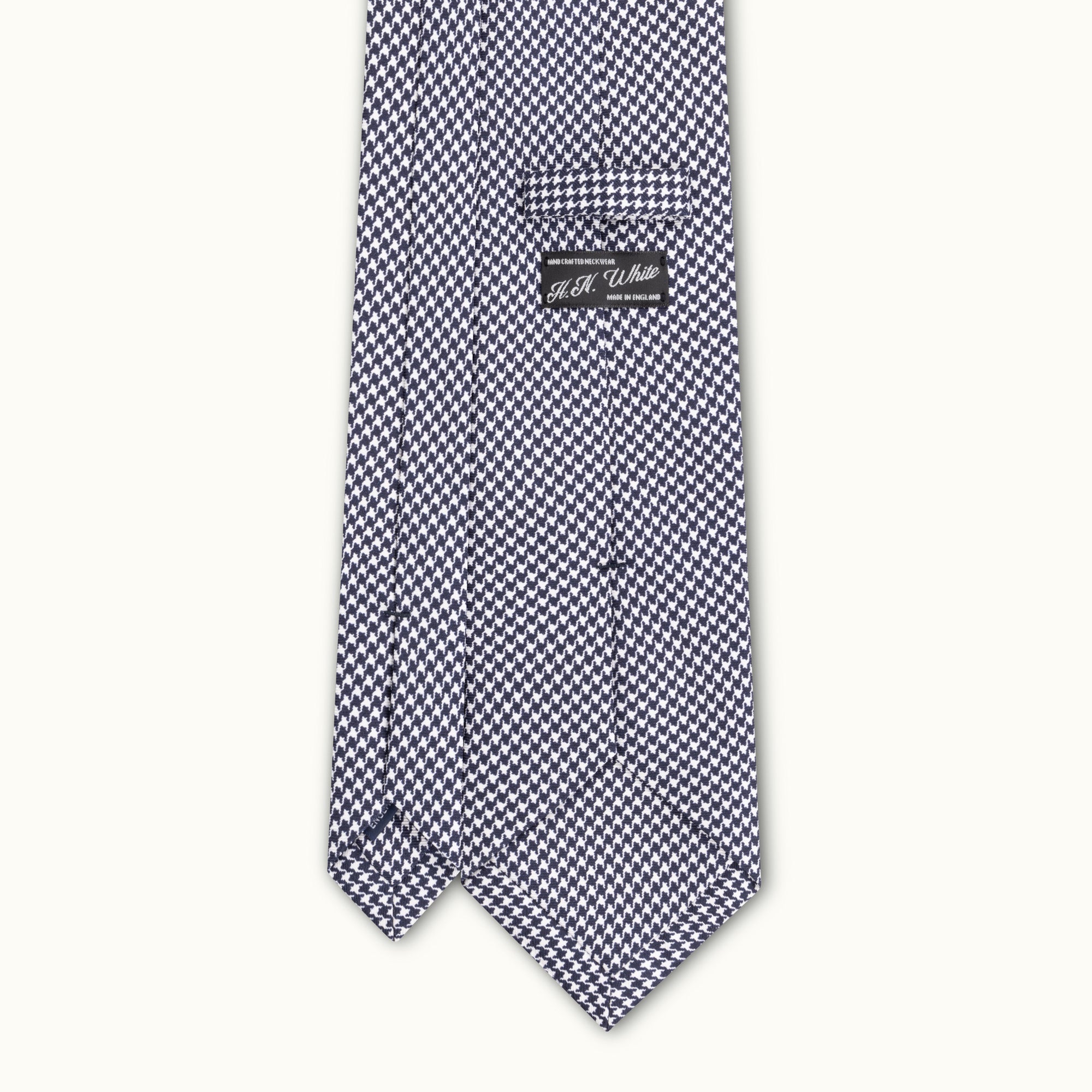 Navy Blue & Silver Houndstooth Printed Silk Tie