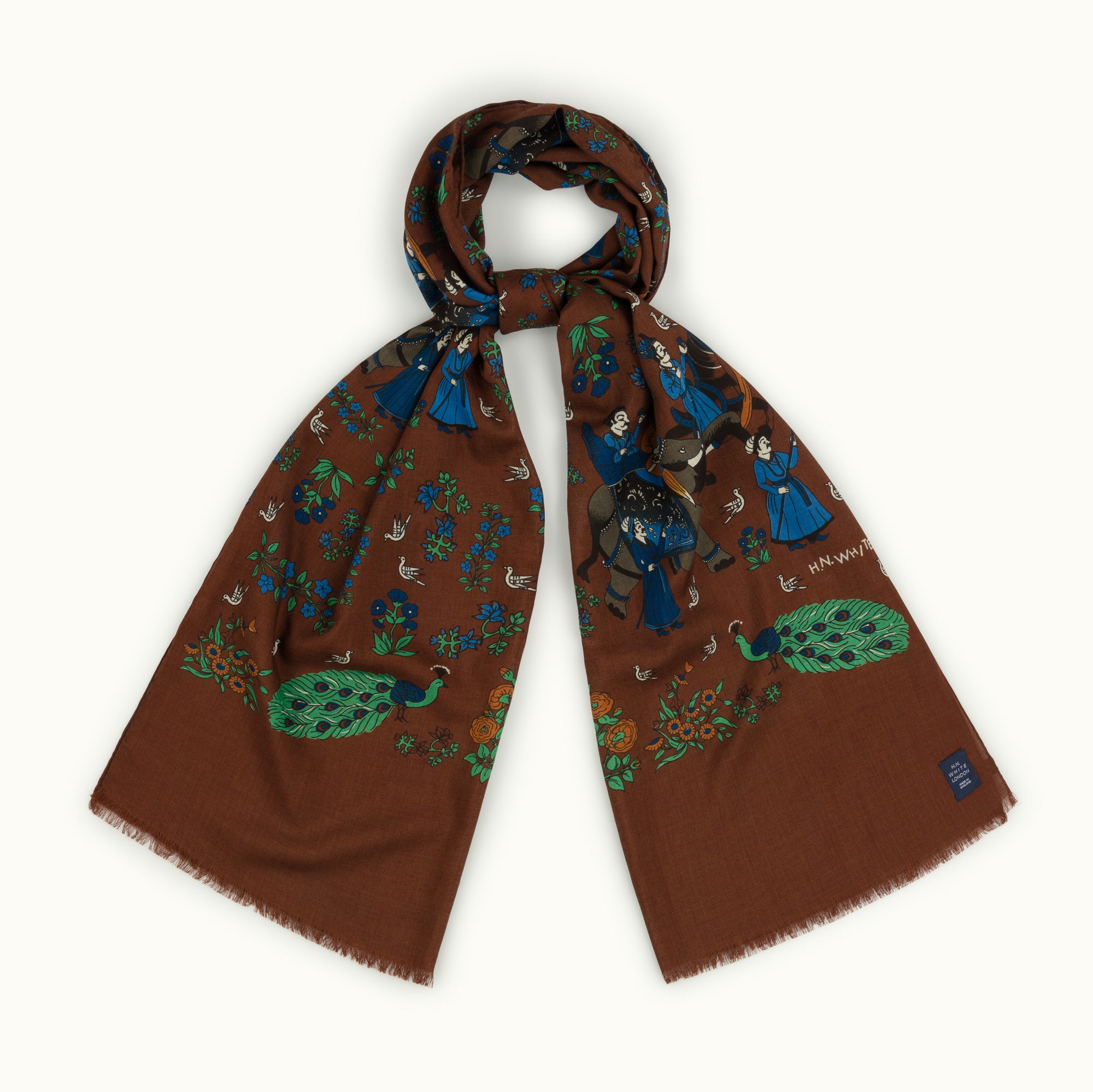 Beige birds and flowers scarf